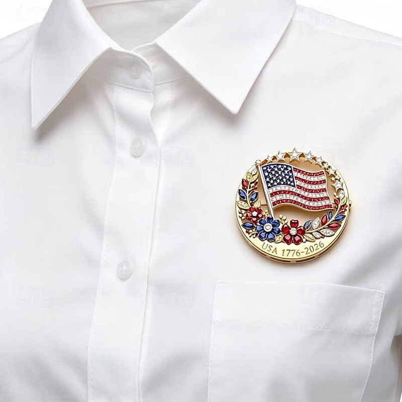 Az USA 250. évfordulójára készült zománc bross kitűző, amerikai zászló mintával, hazafias piros fehér kék csillagokkal &virágok, emlékkép USA 1776-2026 2026 - $15.99 –P6