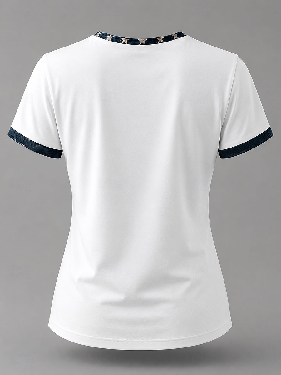 American Independence Day Women's T Shirt Print Graphic Flag Letter Vintage Fashion Stylish Short Sleeve Crew Neck Regular Tops Casual Daily Weekend Blue White Gray Summer Spring Fall 2026 - $21.99 –P3