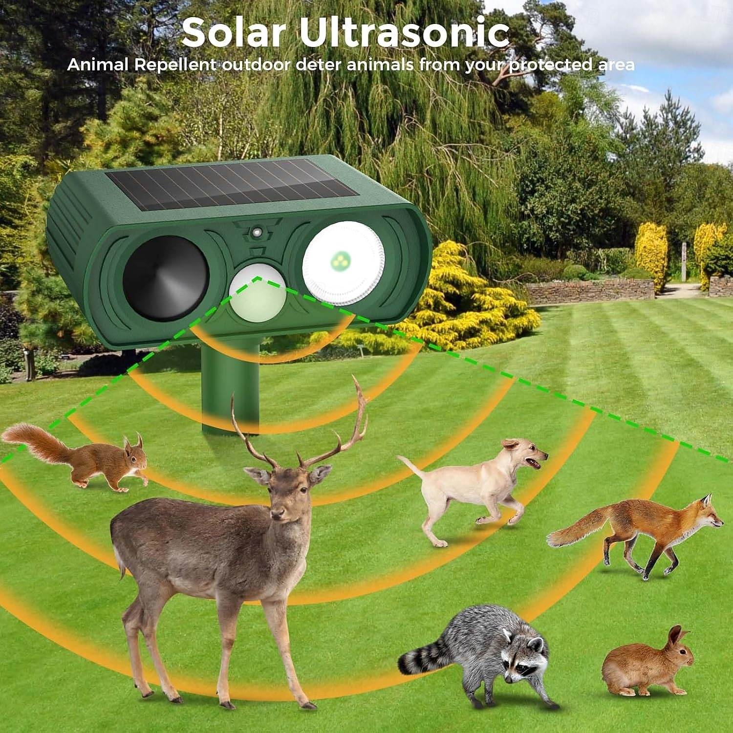 2026年 ソーラー式超音波動物撃退器、屋外用、動き感知式、鹿、リス、ウサギ、猫、犬、アライグマ、キツネ撃退器、防水、LED点滅ライト付き、庭、農場用  コレクション – $27.99 –P3