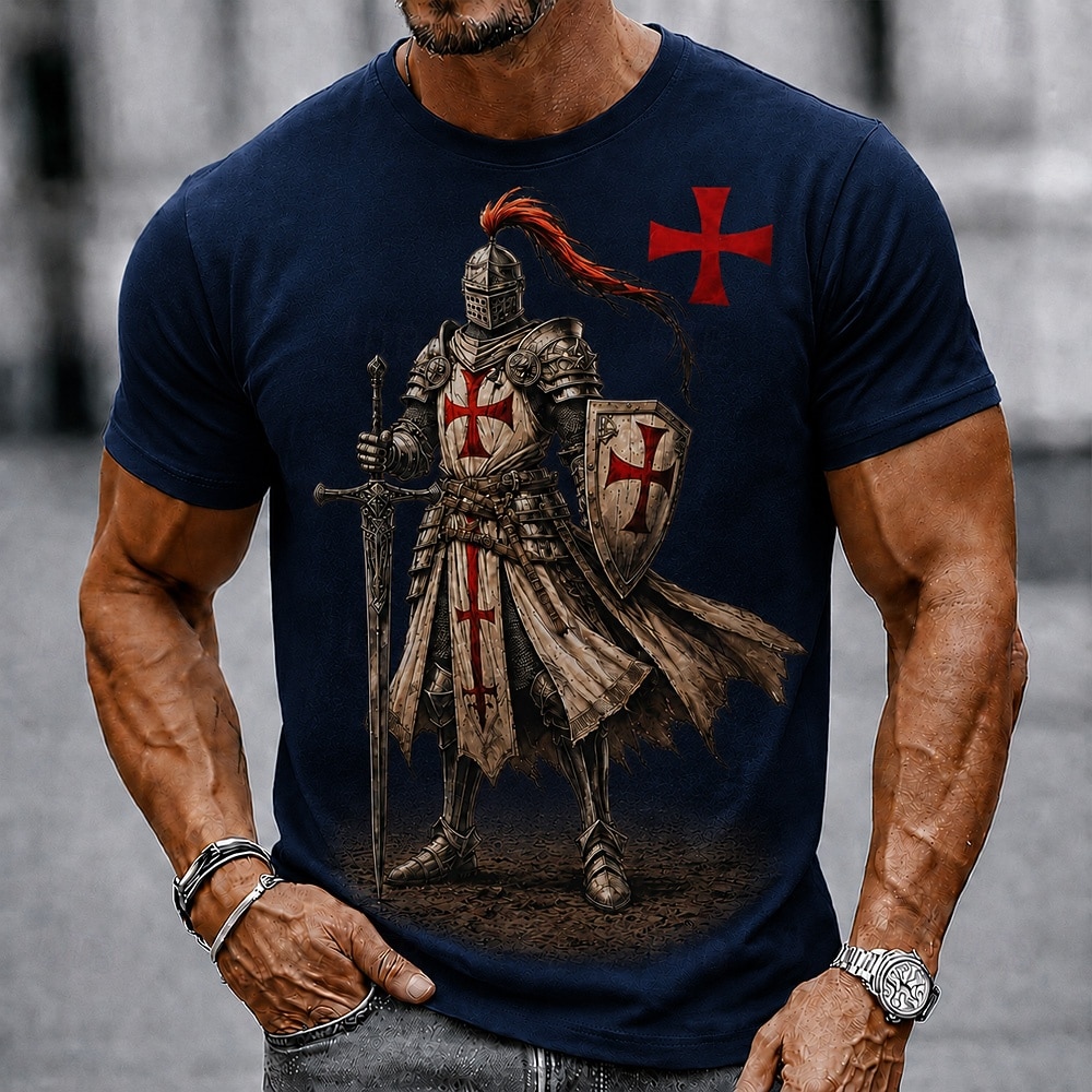 Bărbați Cavaleri Templieri Σταυρός Tricou Manșon scurt Tricou Tipărire 3D Stil Nautic Cămașă Religios Stradă Petrecere întunecată Negru Vișiniu Kaki Toate Sezoanele Îmbrăcăminte S M L XL XXL XXXL 2026 - $18.99 –P3