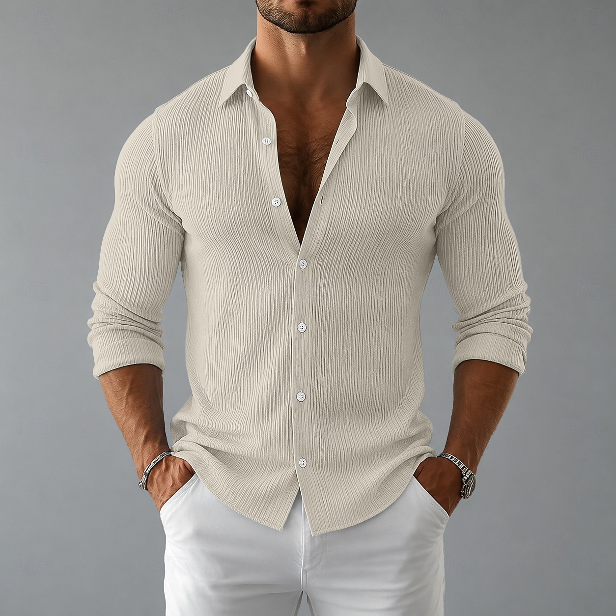Hombre Camisa Camisa casual Camisa de Pana Abotonar la camisa Negro Blanco Azul Marino Morado Verde Trébol Manga Larga Plano Cuello Camisero Cuello Italiano Casual Diario Ropa Elegante Moda Casual 2026 - $27.99 –P4