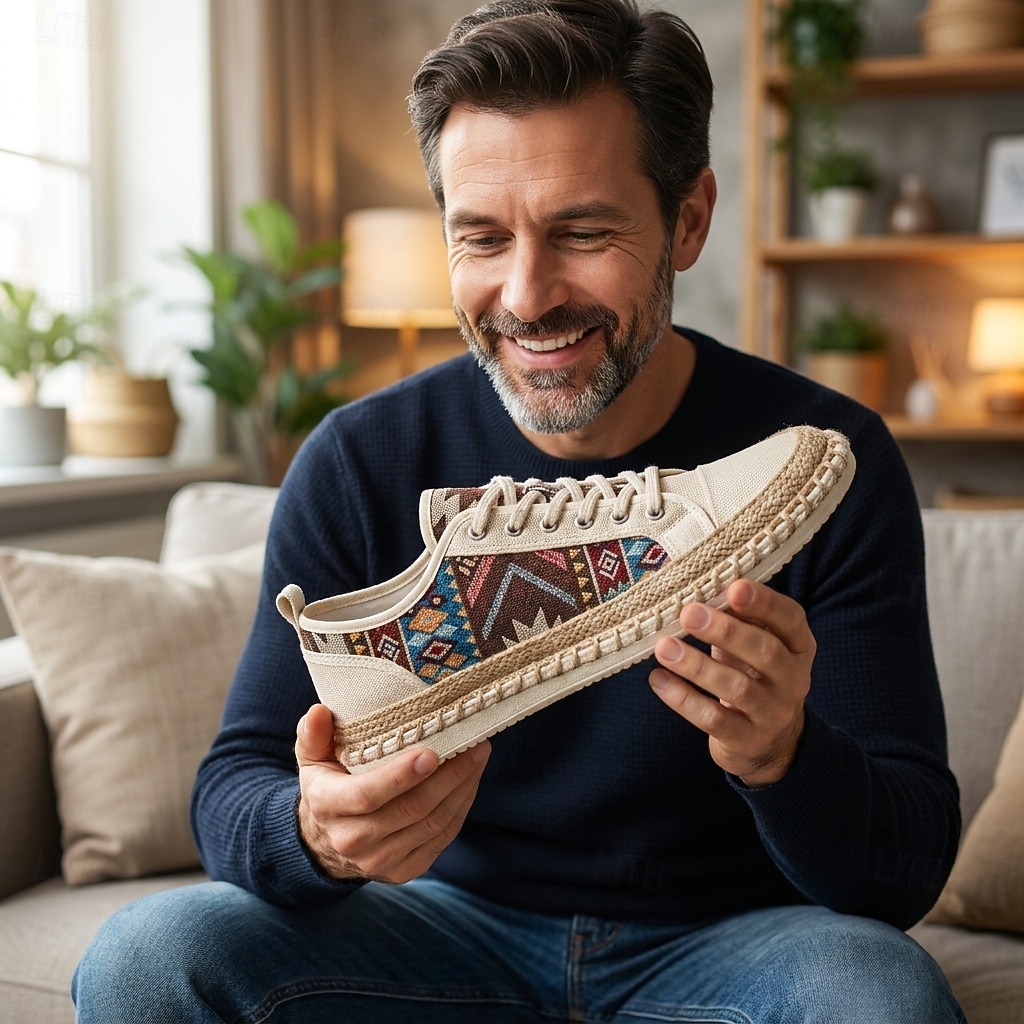 Espadrilles aus Canvas für Herren im Ethno-Stil mit Schnürung – atmungsaktive, leichte Freizeitschuhe im Boho-Tribal-Look für Sommer, Strand, Reisen und Streetwear 2026 - $32.99 –P1