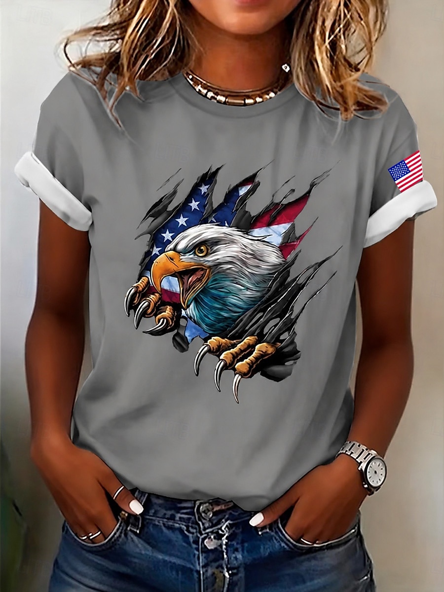 American Independence Day Women's T Shirt Print Graphic National Flag Vintage Stylish Classic Short Sleeve Crew Neck Regular Tops Casual Daily Weekend Blue Black White Pink Red Summer Spring 2026 - $21.99 –P7