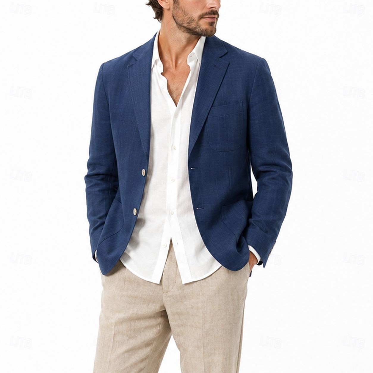 Masculino jaqueta leve Blazer 100% linho coquetel Praia Férias Moda Diário Verão Primavera Linho Côr Sólida Comum 2 Botões Jaqueta esporte Azul Marinha Azul Céu Bege de 2026 por $235.59 –P13