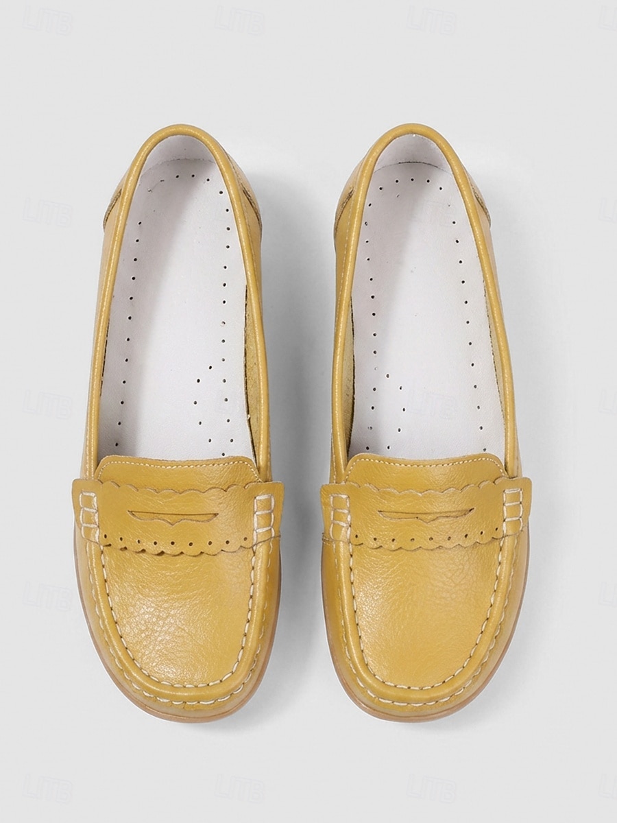 Women's Yellow Classic Moccasin Loafers - Soft Microbial Leather Slip-On Flats with Non-Slip Sole, Lightweight Comfort Walking Shoes for Work, Travel, Driving and Daily Wear 2026 - $32.99 –P4