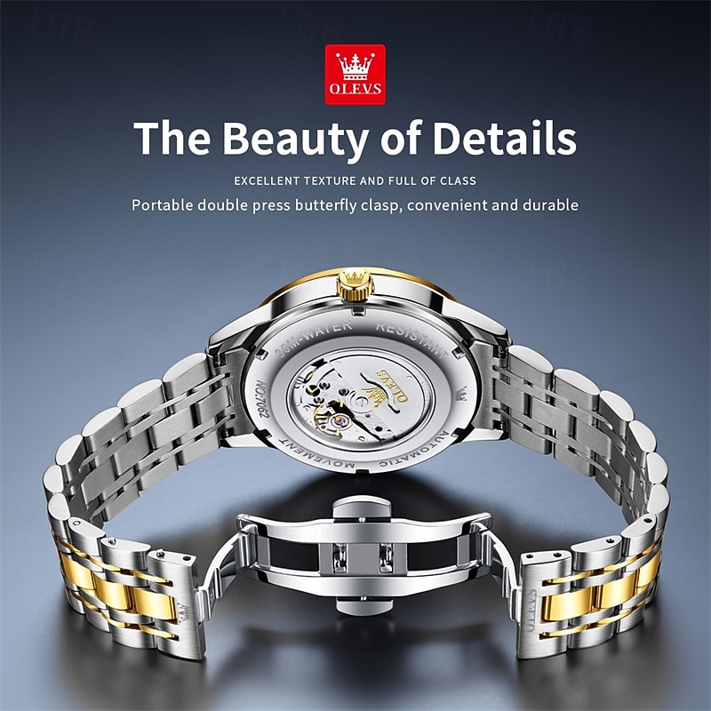 OLEVS Men's Automatic Mechanical Watch, Luxury Stainless Steel Business Dress Watch for Men, Self Winding Wristwatch with Day Date, Waterproof Luminous Diamond Roman Numerals Black Dial Gift Box 2026 - $81.99 –P14