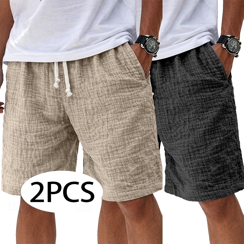 Per uomo Shorts Shorts di Lino Pantaloncini Estivi Shorts da Spiaggia Pantaloncini casual Coulisse Elastico in vita Tinta unica Testurizzato Leggero Traspirante Lunghezza al ginocchio Quotidiano del 2026 a $35.99 –P7