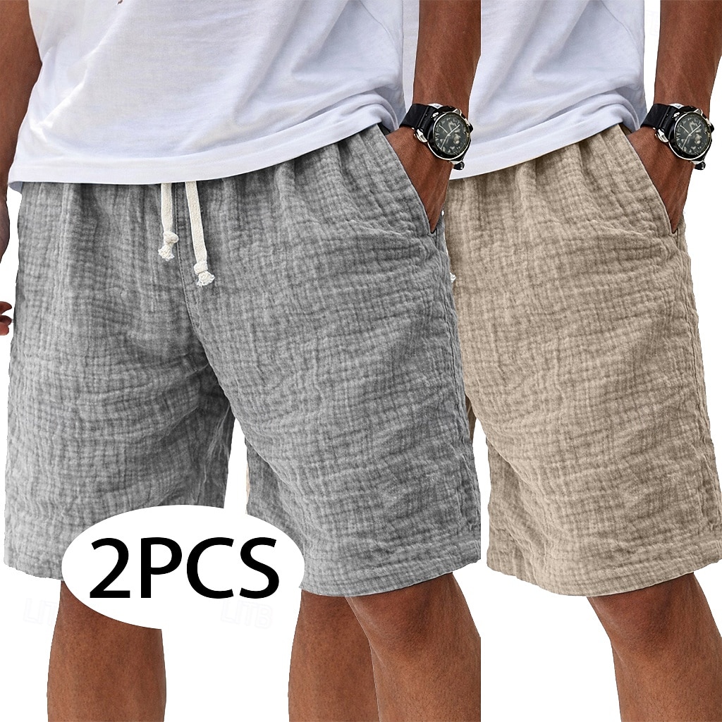 Per uomo Shorts Shorts di Lino Pantaloncini Estivi Shorts da Spiaggia Pantaloncini casual Coulisse Elastico in vita Tinta unica Testurizzato Leggero Traspirante Lunghezza al ginocchio Quotidiano del 2026 a $35.99 –P9