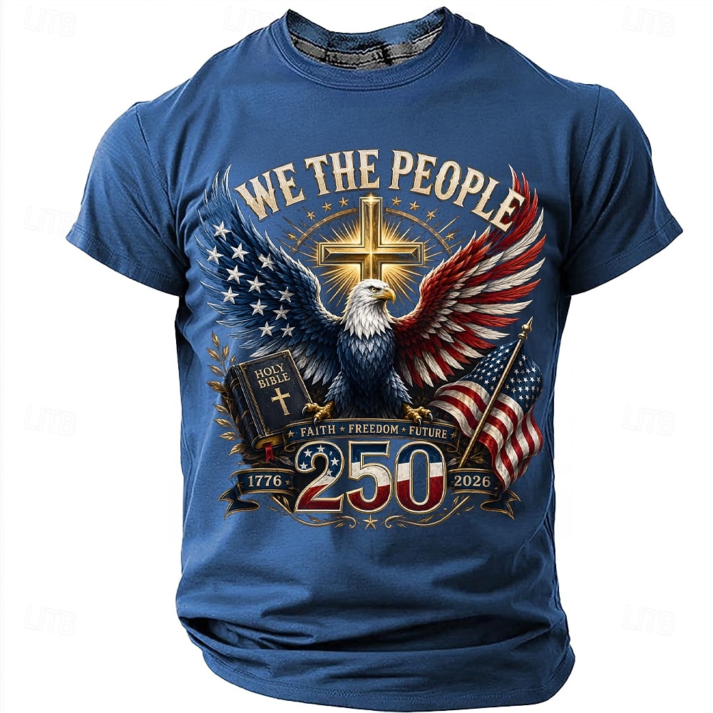 4 de julio de 2026, 250 aniversario Hombre Águila Bandera de EE. UU. Camiseta Manga Corta Camiseta Impresión 3D Cuello Barco Camisa Patriótico Diario Festival Azul Piscina Negro Blanco Verano 2026 - $18.99 –P1