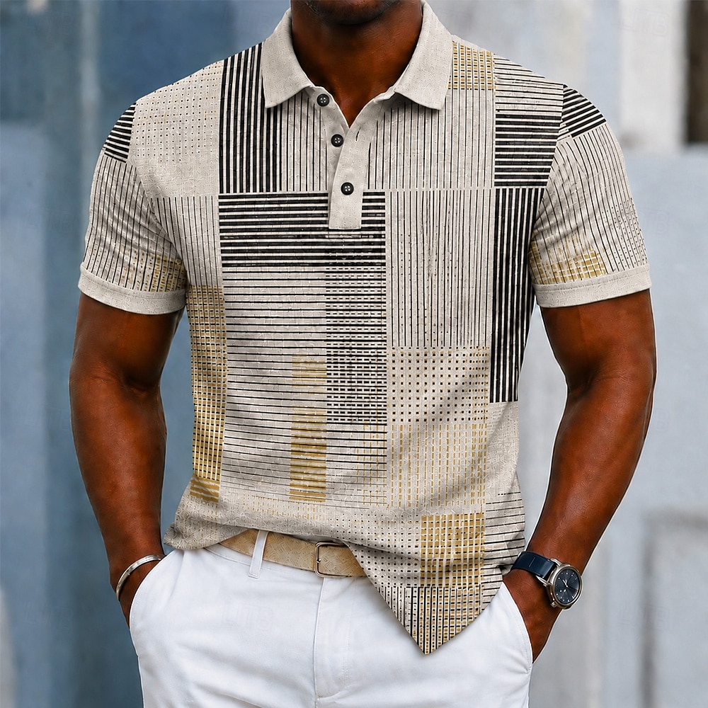 Per uomo Blocco di colori Geometrico Polo Manica Corta Magliette polo Camicie con Colletto Casual Athleisure Stampa 3D Bottoni Tessuto retato traspirante Estate Primavera Blu Viola Marrone del 2026 a $22.99 –P3
