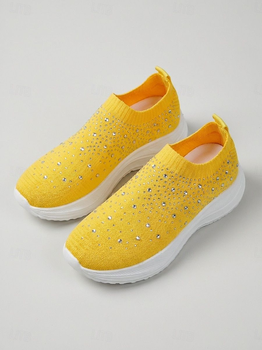 Baskets jaunes à strass pour femmes - chaussures respirantes en maille scintillante avec semelle EVA amortissante pour un usage quotidien et la marche & voyage de 2026 ? $26.99 –P3
