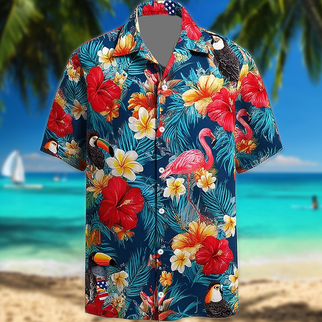 Men's Flamingo Parrot Coconut Palm Summer Hawaiian Shirt Tropical Shirts Aloha Shirt Short Sleeve Hawaiian Daily Beach Vacation Wear Summer Spring Turndown 3D Print Button Up Shirts Blue Red 2026 - $25.99 –P2