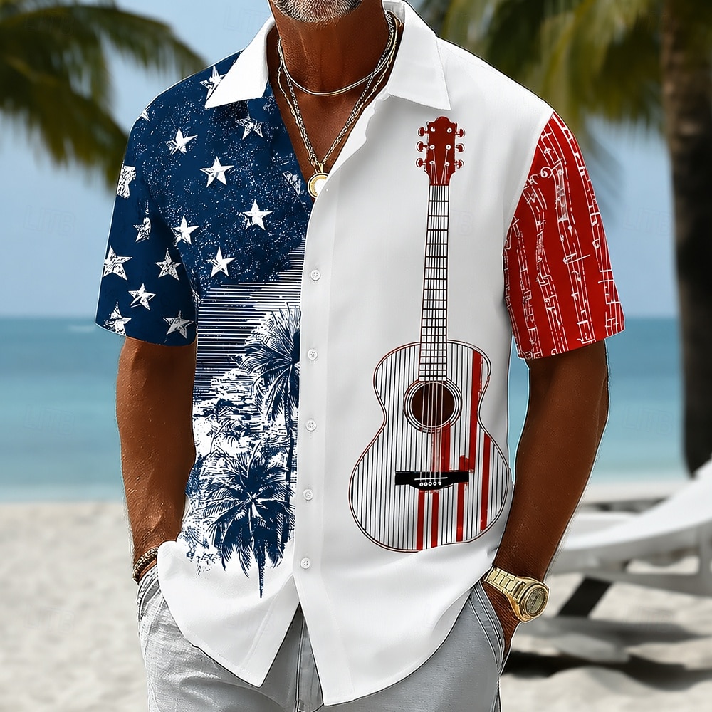 Hombre 4 de julio, 250 aniversario de Estados Unidos Guitarra Bandera estadounidense Camisa Camisa de verano Camisas tropicales Manga Corta Patriótico Vacaciones Festivos Verano Primavera Cuello 2026 - $25.99 –P2