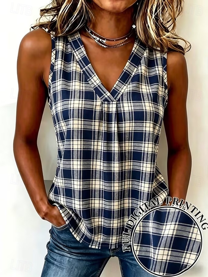 Per donna Canotta Grafico Geometrico Plaid Elegante Vintage Classico Senza Maniche Scollo a V Top Regolari Matrimonio in Spiaggia Casuale Quotidiano Blu Giallo Rosa Marrone chiaro Blu inchiostro del 2026 a $21.99 –P3