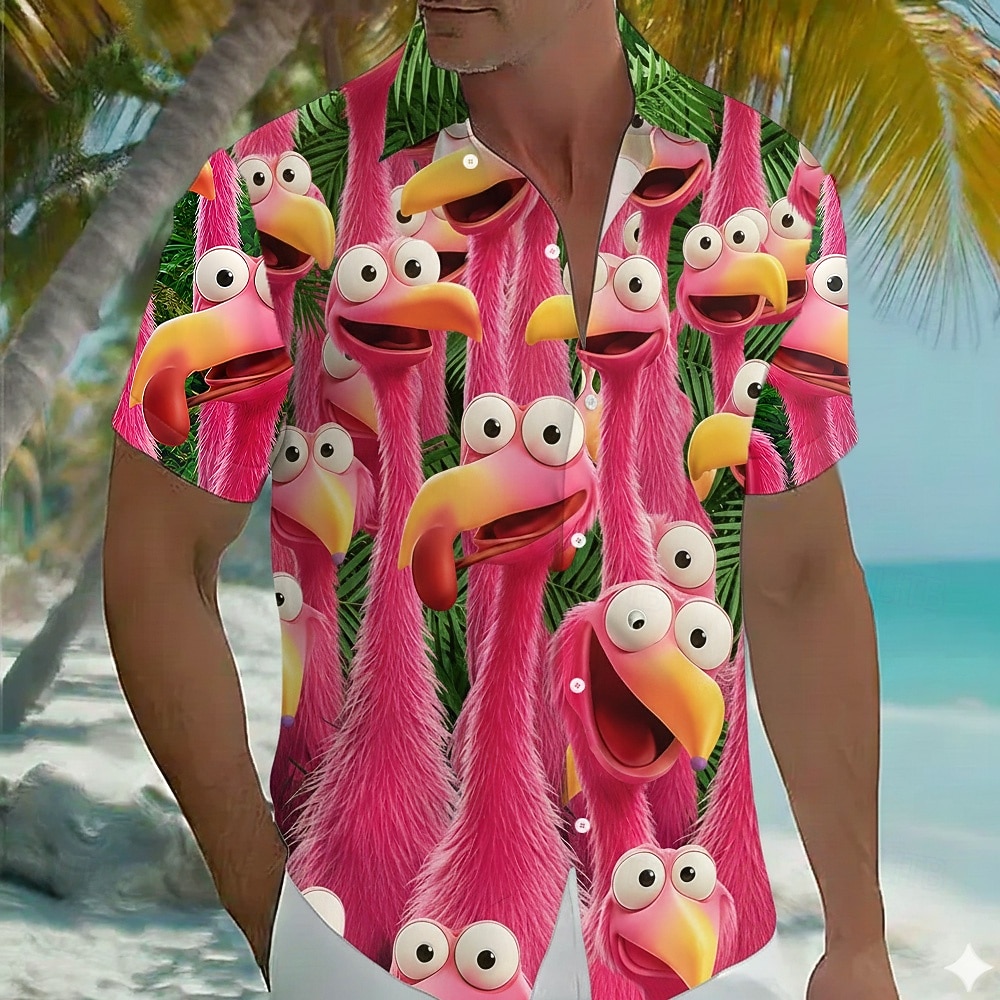 Per uomo Animale Fenicottero Palma di Cocco Camicia hawaiana estiva Camicie tropicali Camicia Aloha Manica Corta Hawaiano Quotidiano Vacanza al Mare Estate Primavera Collo ripiegato Stampa 3D Camicie del 2026 a $25.99 –P1