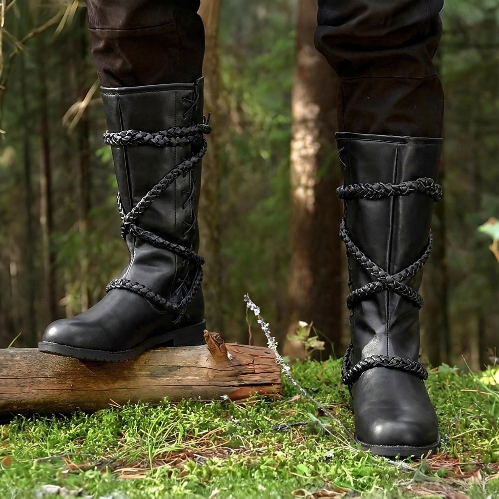 Medieval Renacimiento Zapatos Botas Botas hasta la rodilla Pirata Vikingo Cruzado Plano Disfraz Hombre Celta Pirata Víspera de Todos los Santos Mascarada Fiesta y Noche LARP Feria Ren Adultos Adulto 2026 - $58.99 –P1