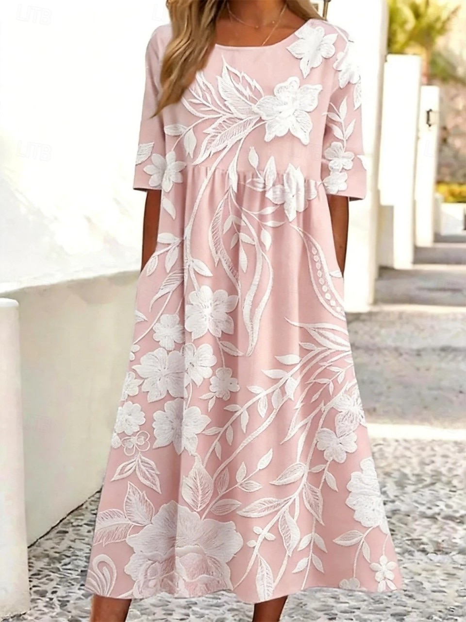 Per donna Abito Midi Abito a Tubino Vacanza Casual Boho Quotidiano Abito Estivo Abito Primaverile Vestibilità comoda Floreale Grafico Manica Corta Girocollo Blu Bianco Rosa Albicocca Estate Primavera del 2026 a $29.99 –P2