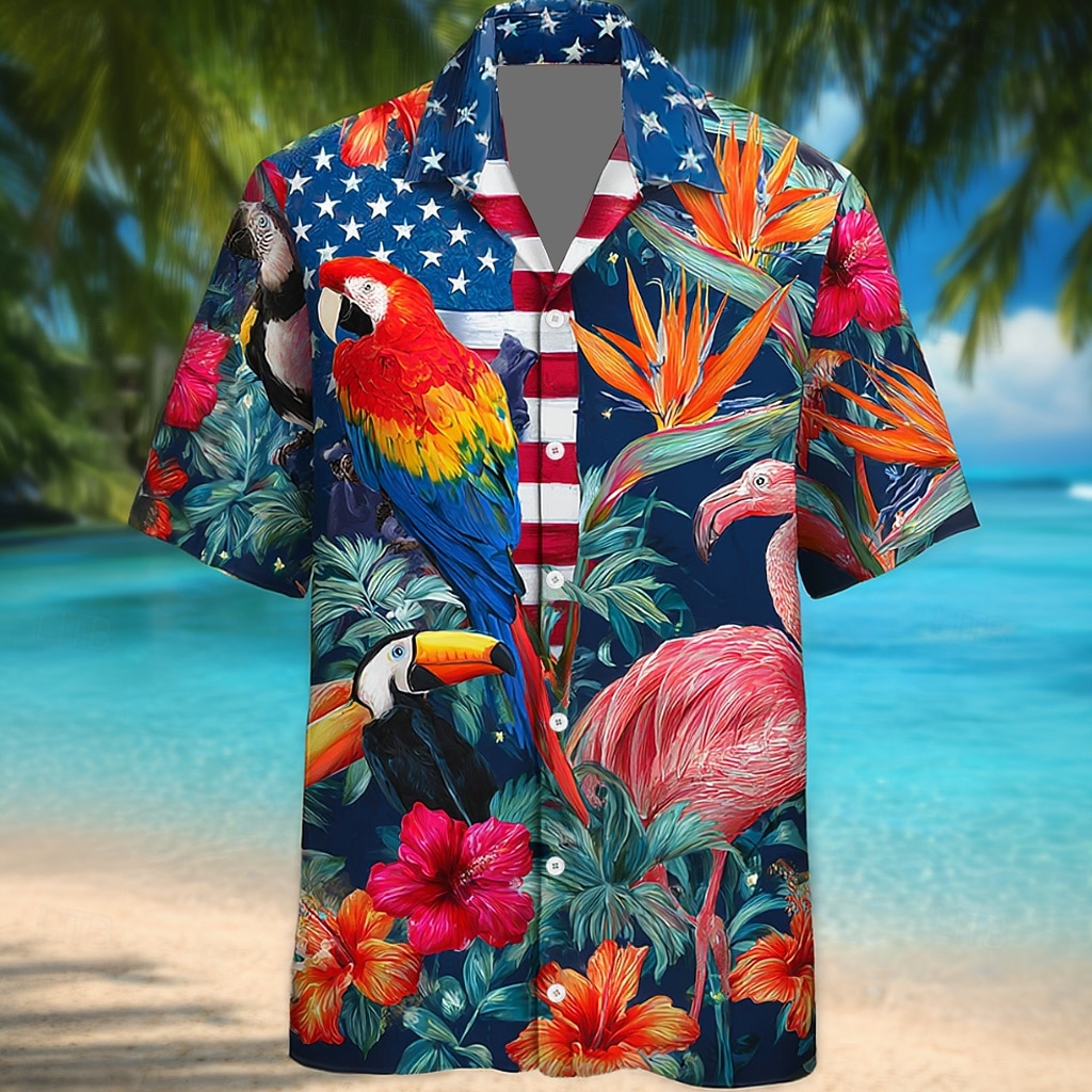 Men's Flamingo Parrot Coconut Palm Summer Hawaiian Shirt Tropical Shirts Aloha Shirt Short Sleeve Hawaiian Daily Beach Vacation Wear Summer Spring Turndown 3D Print Button Up Shirts Blue Red 2026 - $25.99 –P1