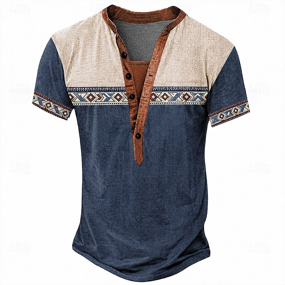 Pánské Geometrický Americká americká vlajka Geleneksel Tričko Tričko Henley Trička Krátký rukáv Designové Základní Cikánské Ležérní Denní Venkovní Léto Jaro Jezerní modrá Světle zelená Námořnick 2026 - $16.99 –P1