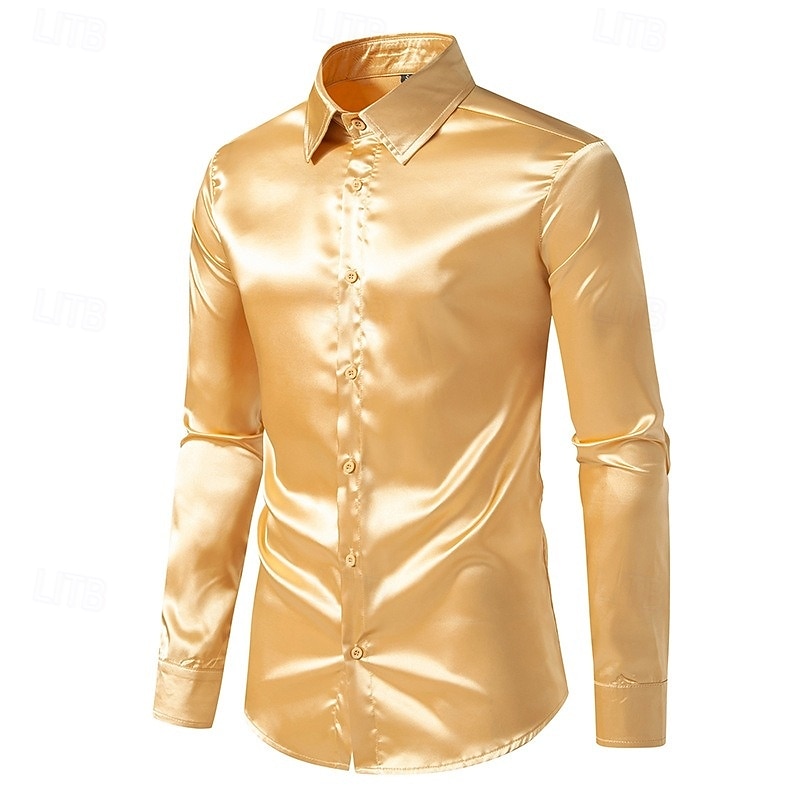 Men's Shirt Satin Shirt Dress Shirt Button Up Shirt Prom Shirt Gradient Wedding Formal Blue Silver Black Yellow Long Sleeve Turndown Spring All Seasons Clothing Apparel Plain 2026 - $24.99 –P8