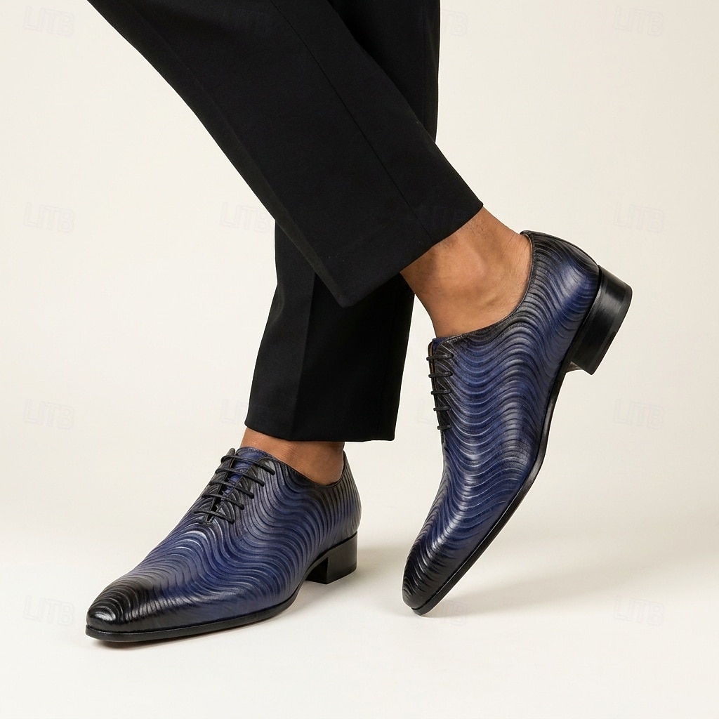 Scarpe eleganti Oxford da uomo blu navy con texture, punta affusolata, scarpe formali alla moda per gentiluomini, adatte per lavoro, matrimoni, feste serali e occasioni eleganti. del 2026 a $109.99 –P3