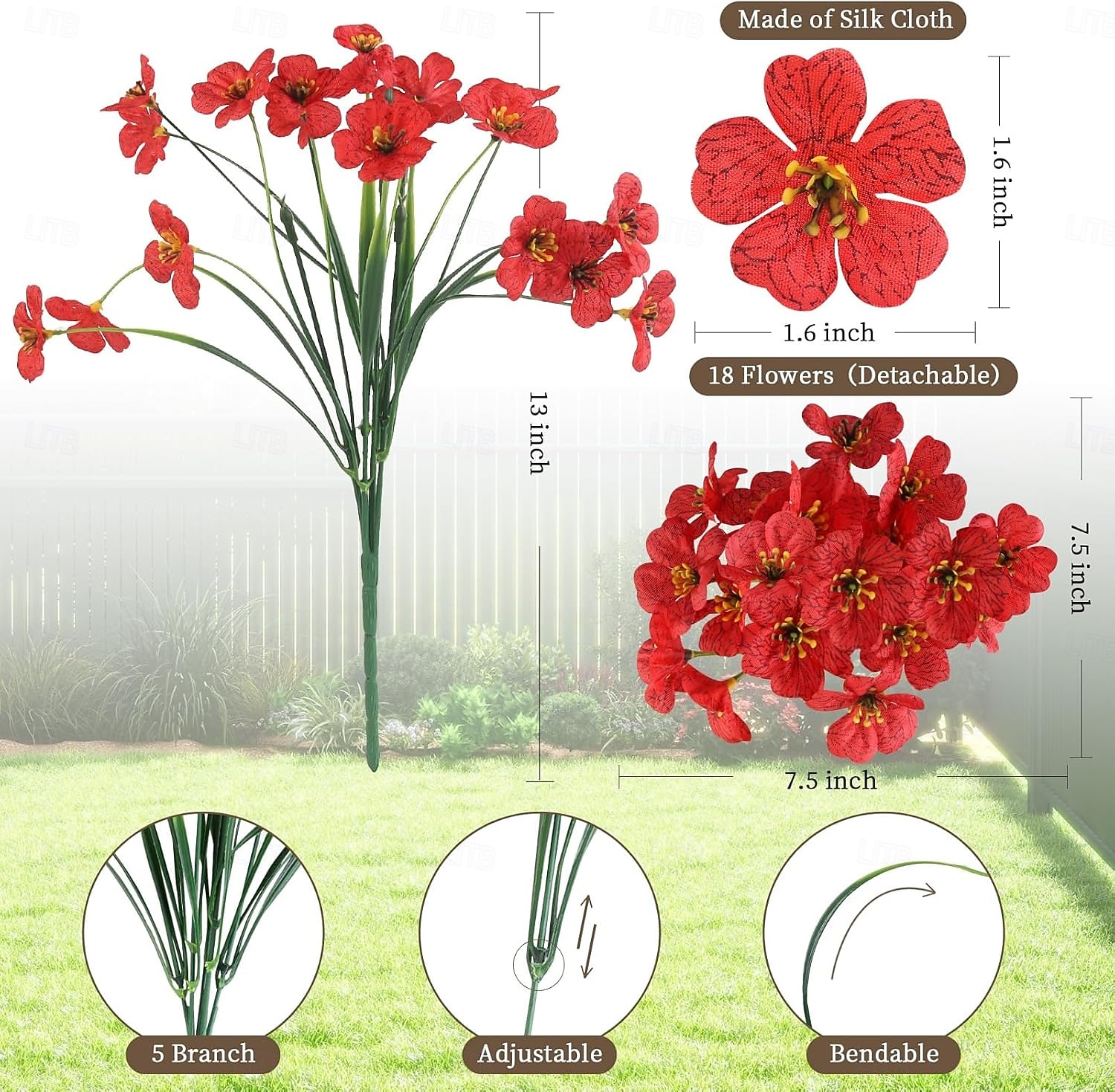 24 paquetes de flores artificiales para exteriores resistentes a los rayos UV, flores de primavera para macetas de exterior, decoración para bodas, hogar, jardín, patio, porche (8 colores) 2026 - $28.99 –P1