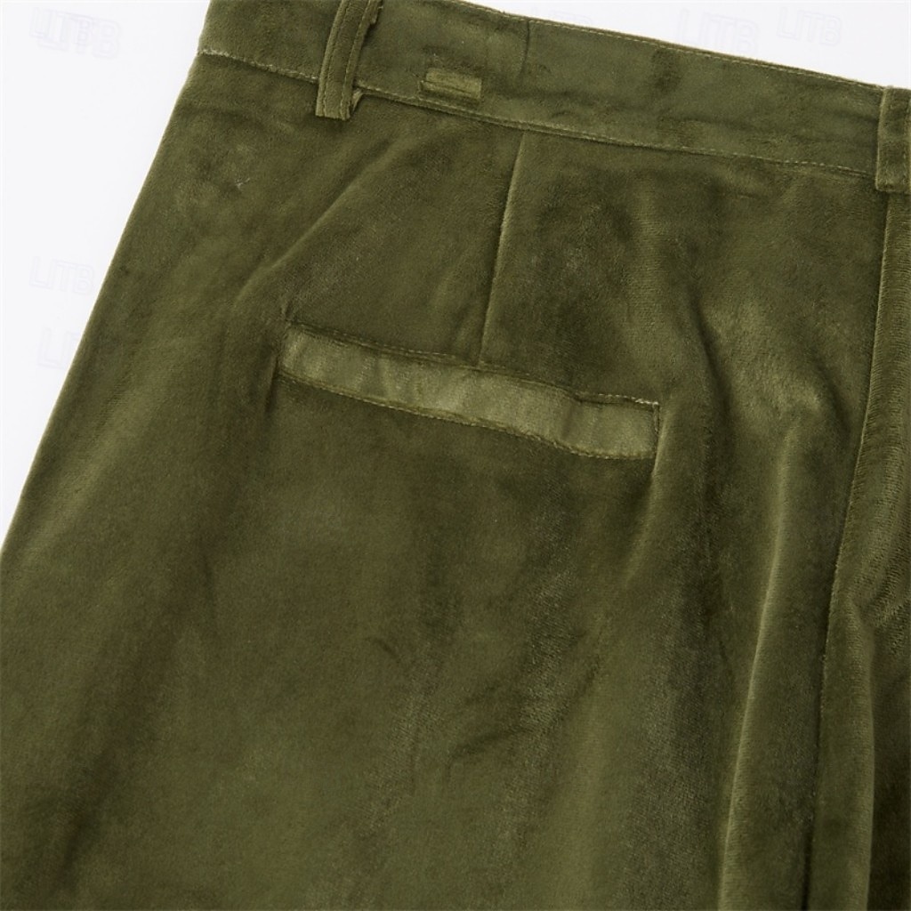 Calça social masculina de veludo - calça reta para ocasiões formais - verde militar de 2026 por $40.99 –P4