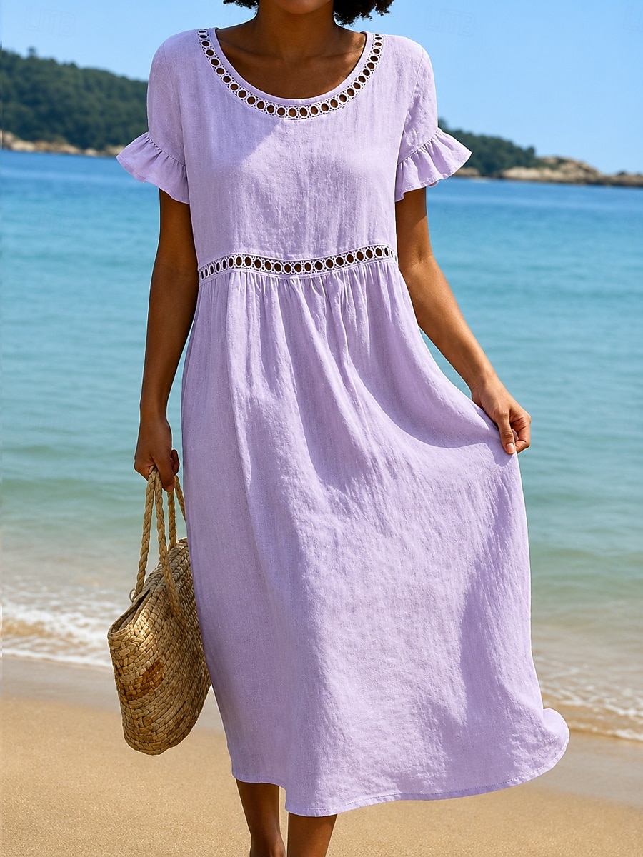 Mujer Vestido Midi Vestido de cambio Casual Playa Festivos Ajuste regular Plano Manga Corta Escote en Pico Azul Piscina Blanco Rosa Morado Verano Primavera 2026 - $32.99 –P3
