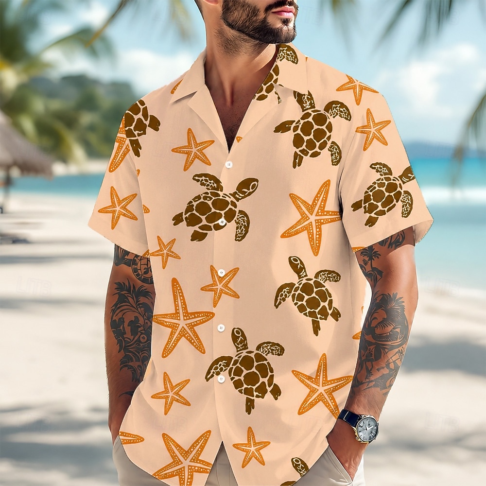 Men's Starfish Turtle Summer Hawaiian Shirt Tropical Shirts Aloha Shirt Short Sleeve Hawaiian Daily Beach Vacation Wear Summer Spring Turndown 3D Print Button Up Shirts Blue Yellow Green 2026 - $25.99 –P3