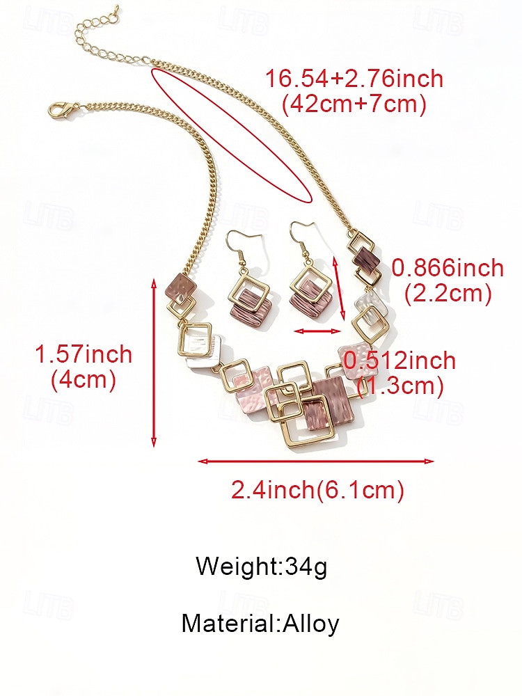 Women's Bohemian Geometric Square Jewelry Set, Gold Alloy Enamel Necklace & Drop Earrings, Colorful Modern Statement Accessories for Vacation, Travel and Daily Casual Wear 2026 - $14.99 –P10