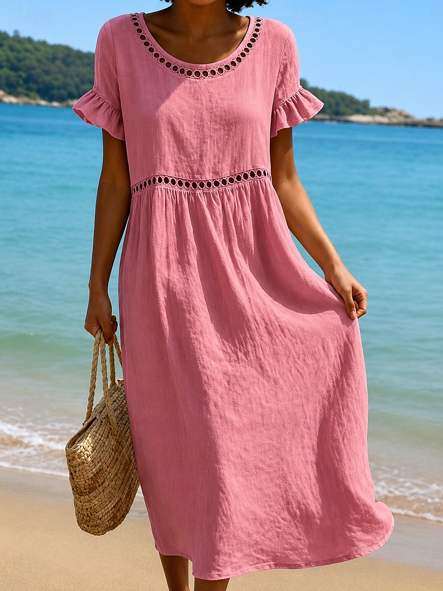 Mujer Vestido Midi Vestido de cambio Casual Playa Festivos Ajuste regular Plano Manga Corta Escote en Pico Azul Piscina Blanco Rosa Morado Verano Primavera 2026 - $32.99 –P4