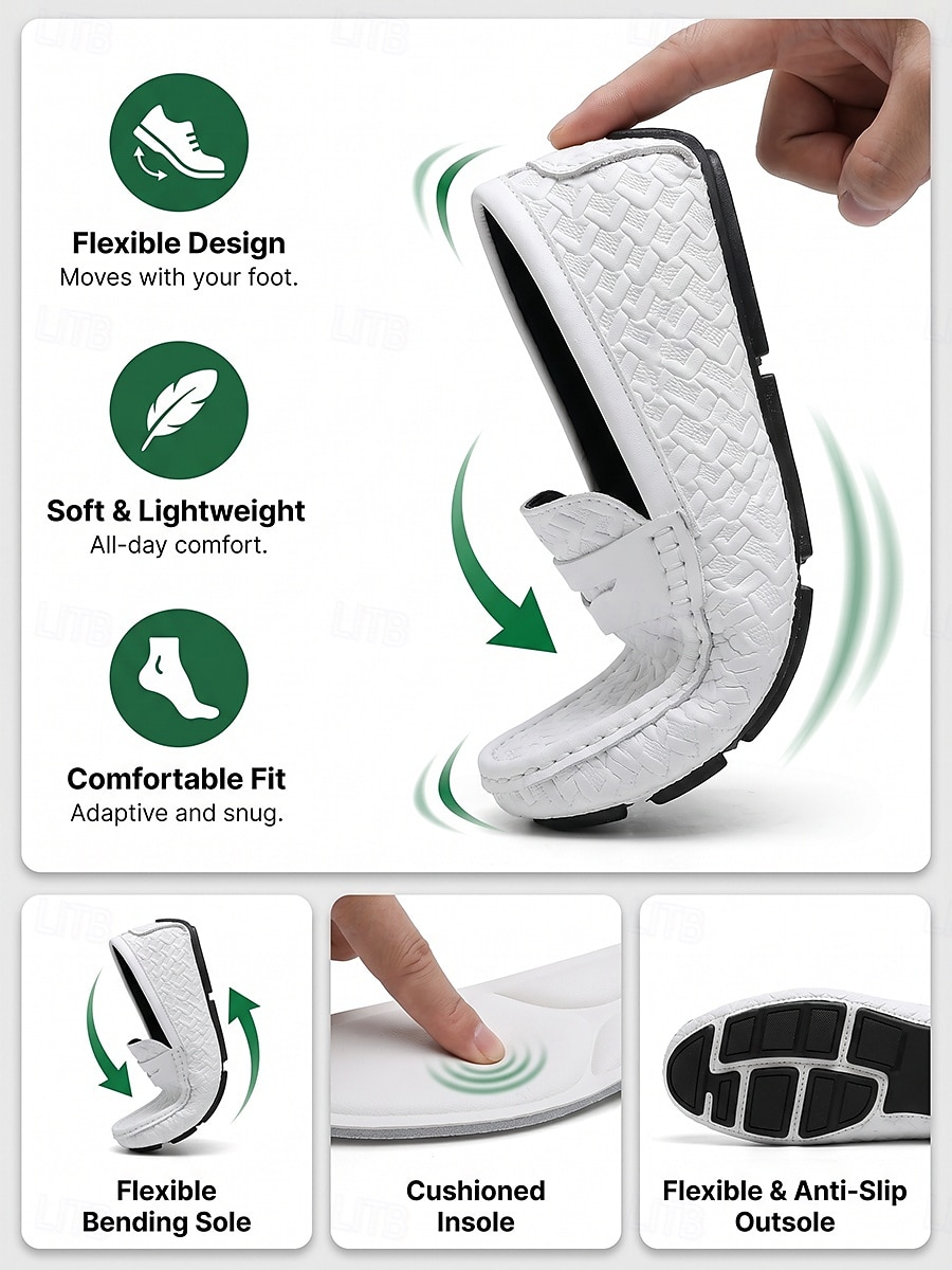 Mocassins masculinos brancos estilo penny loaf - sapatos leves e macios, fáceis de calçar - calçado refinado para noites de resort, jantares de férias, encontros na praia e um estilo elegante e descontraído. de 2026 por $42.99 –P1