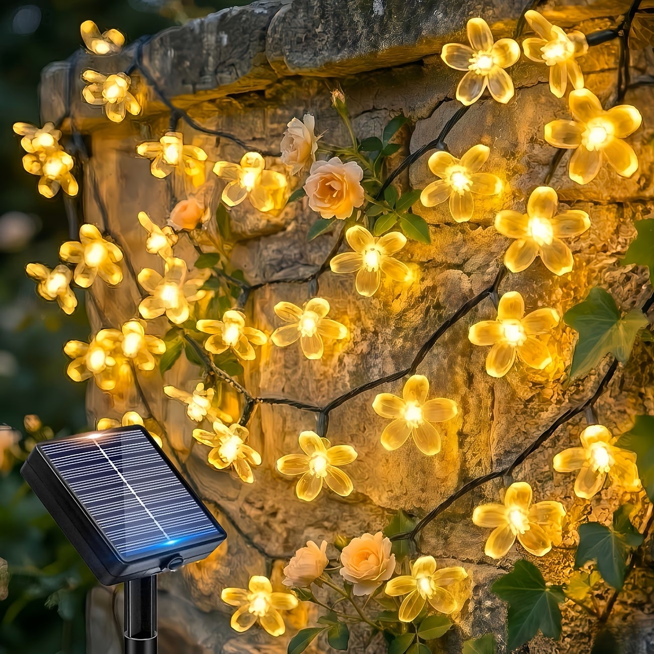 ηλιακά φωτιστικά κερασιάς 12m 100leds εξωτερικού χώρου αδιάβροχο διακοσμητικό φως νεράιδας με 8 λειτουργίες φωτισμού για αυλή, γκαζόν, διακοπές, γάμο, γιορτή της μητέρας, χριστουγεννιάτικη διακόσμηση 2026 - $25.99 –P6