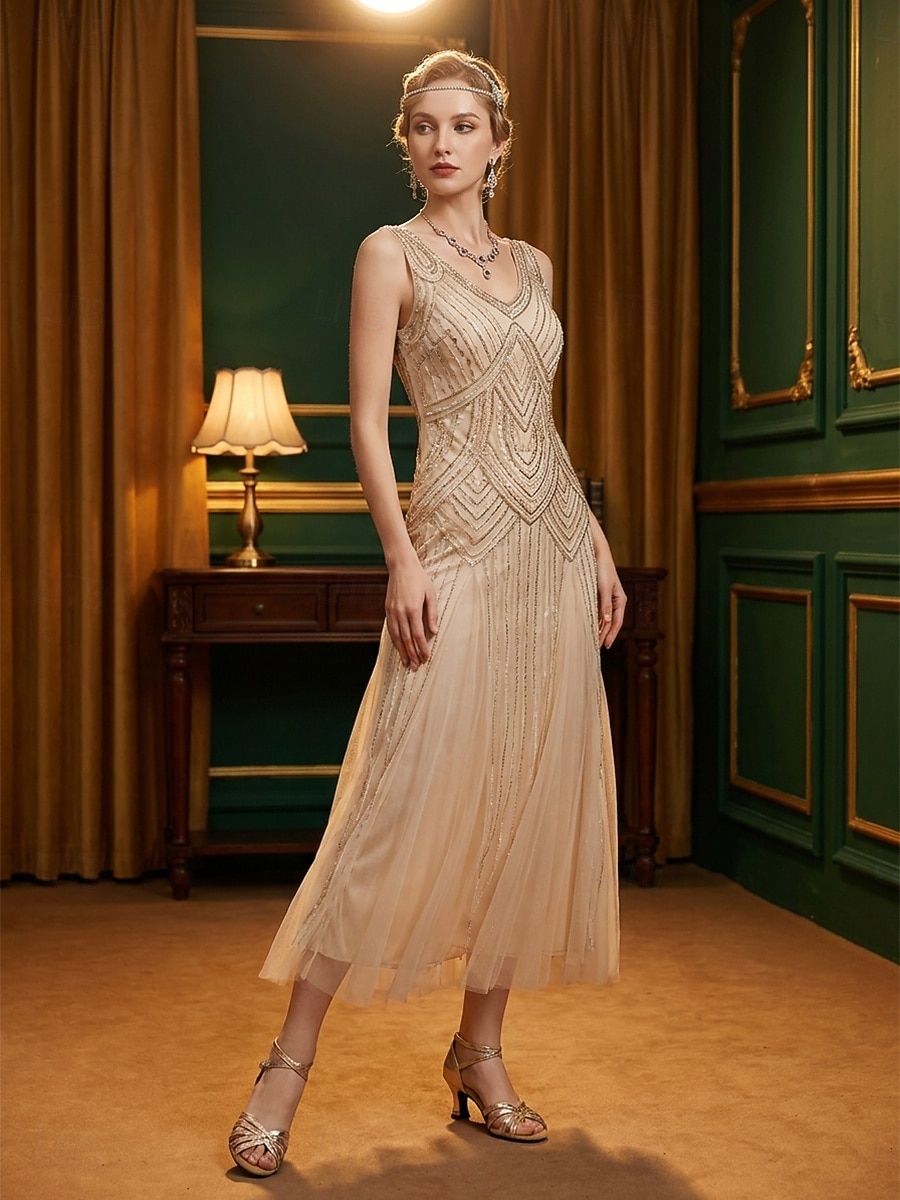 Champagnerfarbene Damen-Pumps im Stil der 1920er Jahre, inspiriert von „Der große Gatsby“ – Vintage-Flapper-Tanzschuhe mit gekreuzten Riemen &elegante Kitten Heels für Jazzpartys, Gatsby-Galas 2026 - $34.99 –P1