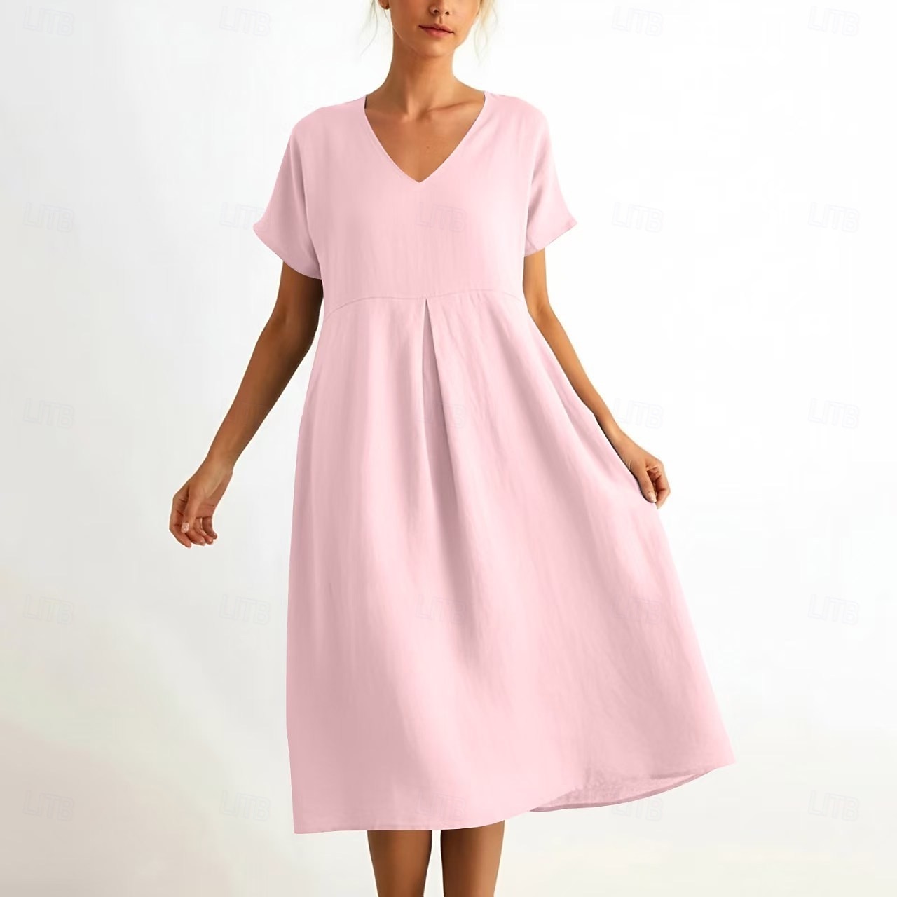 Mujer Vestido hasta la Rodilla Vestido de verano Vestido informal Vacaciones Casual Boho Playa Fiesta Cita Holgado Plano Manga Corta Escote en Pico Azul Piscina Negro Rosa Verde Trébol Verano 2026 - $33.99 –P4