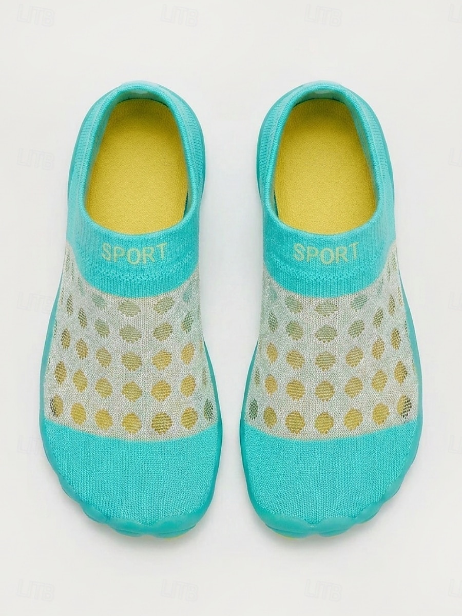 Damesblauwe mesh waterschoenen met stippen – ademende, elastische gebreide, sneldrogende instapsneakers met een flexibele antislipzool voor strand, zwemmen, surfen en yoga. & reis 2026 - $15.99 –P2