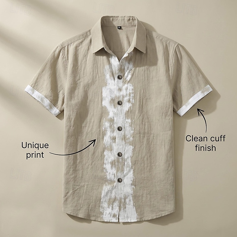 Men's Shirt Linen Shirt Viking Style Summer Shirt Button Up Shirt Solid Color Casual Vacation Blue Black White Khaki Short Sleeve Turndown Summer Spring Clothing Apparel 2026 - $26.99 –P6