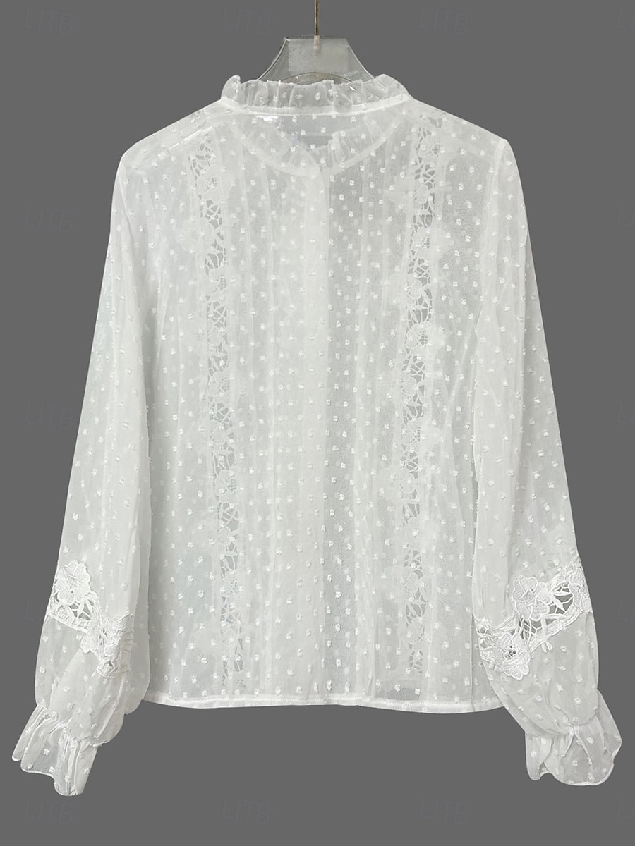 Women's Blouse Buttons Plain Fashion Stylish Casual Long Sleeve Stand Collar Regular Tops Casual Daily Going out White Summer Spring 2026 - $35.99 –P4