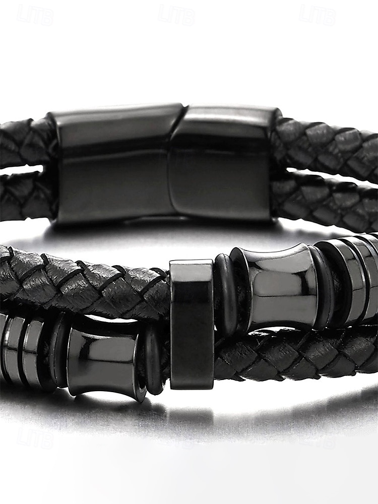 cuir synthétique à fermeture magnétique pour homme &Bracelet en acier inoxydable noir, résistant et élégant, idéal pour offrir, pour les vacances à la plage ou au quotidien. de 2026 ? $11.99 –P6