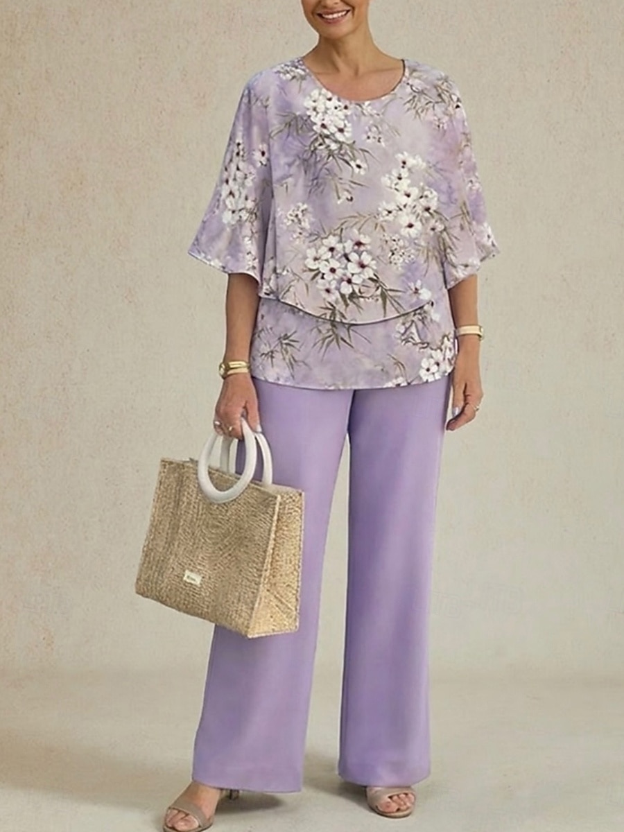 Per donna Set da due pezzi Set di Pantaloni Mezza Manica A farfalla Girocollo Floreale Grafico Volant Stampato Elegante Vacanza Casuale Quotidiano Spiaggia Viola Verde Primavera & Estate Vestibilit del 2026 a $48.99 –P2