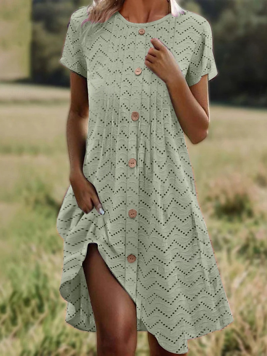 Women's Knee Length Dress Casual Dress Summer Dress Eyelet Dress Fashion Modern Beach Vacation Regular Fit Geometric Short Sleeve Crew Neck Black Yellow Purple Orange Summer Spring 2026 - $26.99 –P4