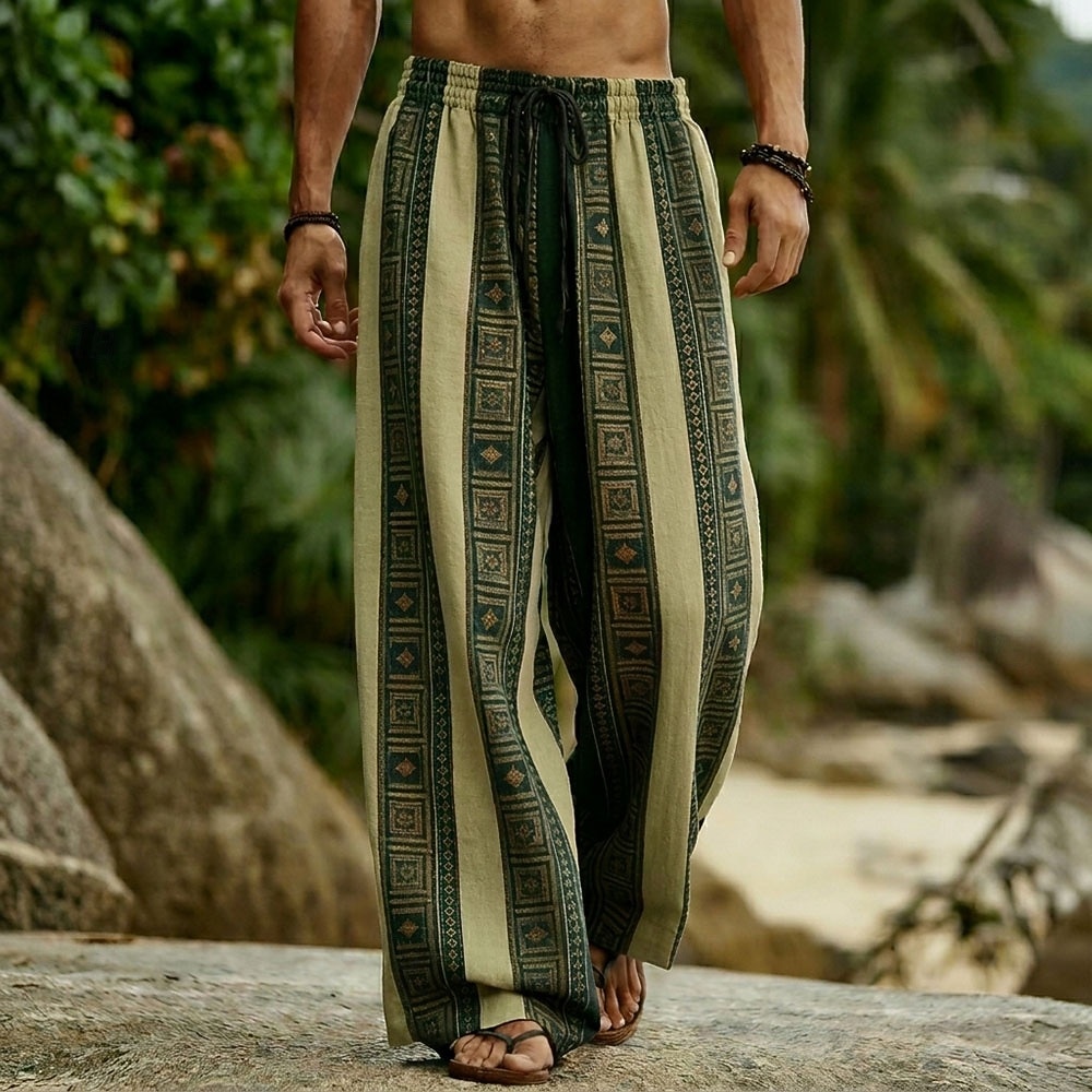 Herren Geometrisch Gestreift Böhmische Hose Hosen Hose Baggy-Hosen Mittlere Taille Ethnisch Vintage-Retro Outdoor Urlaub Alltagskleidung Kordelzug Elastischer Bund Weites Bein Sommer Frühling 3D-Druck 2026 - $27.99 –P4