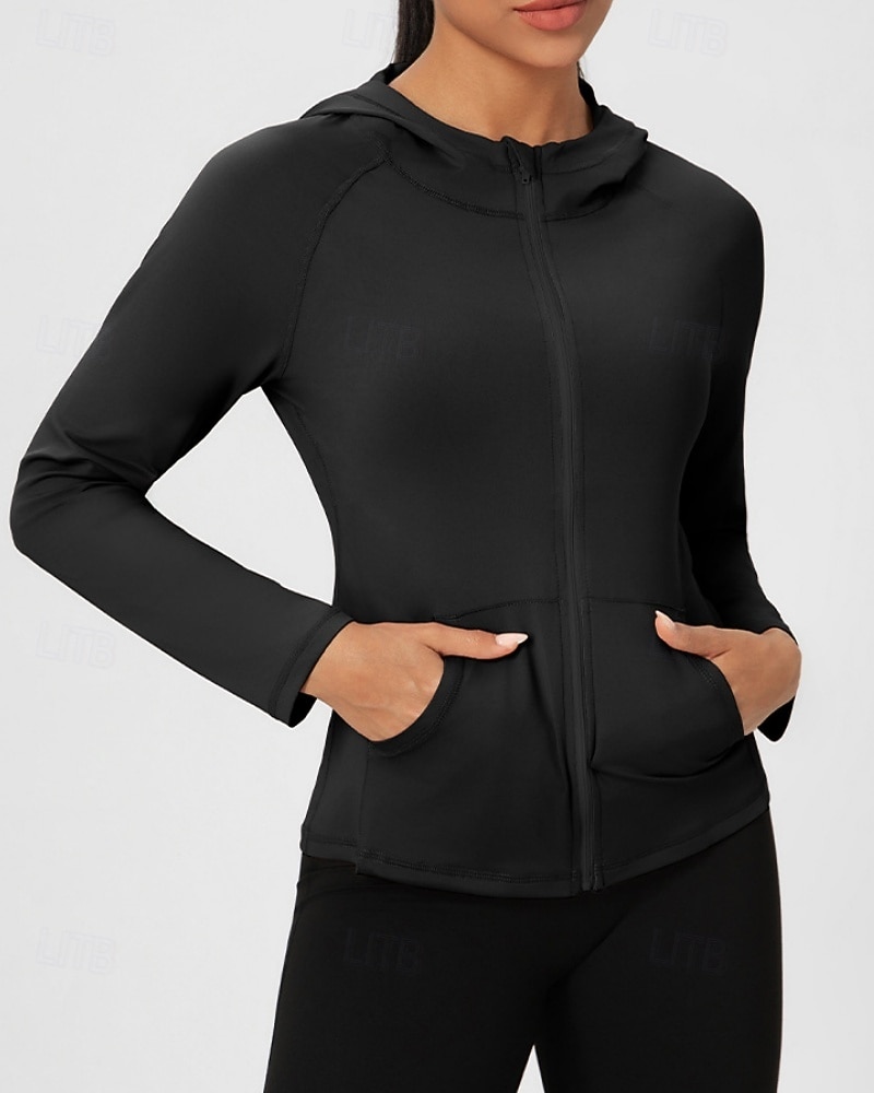 Women's Solid Colored Workout Shirt Tennis Sports Jacket Long Sleeve Zipper Pocket Quick Dry Lightweight Moisture Wicking Breathable Tennis Golf Pickleball Hooded Jacket Black Pink Navy Blue Tennis 2026 - $24.99 –P14