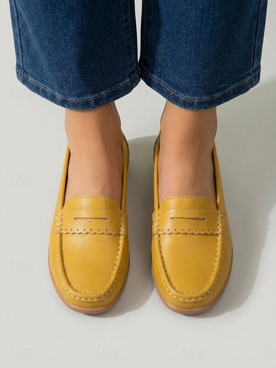 Women's Yellow Classic Moccasin Loafers - Soft Microbial Leather Slip-On Flats with Non-Slip Sole, Lightweight Comfort Walking Shoes for Work, Travel, Driving and Daily Wear 2026 - $32.99 –P2