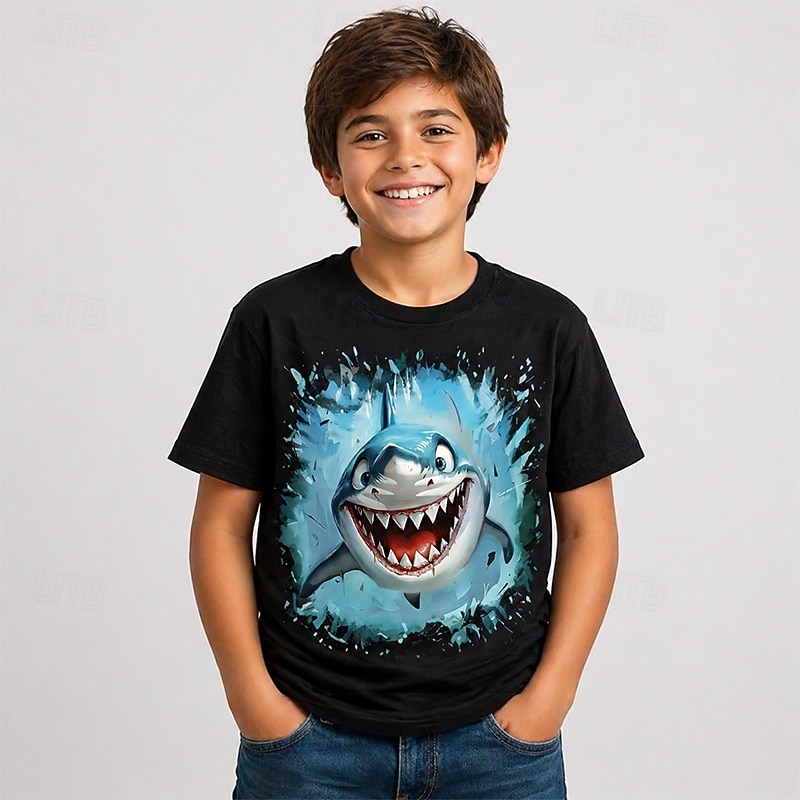 Jungen 3D Grafik Tiermotiv Hai 3D T-Shirt Kurzarm 3D-Druck Sommer Frühling Übertrieben Designer Kinder 4-12 Jahre Party Normale Passform 2026 - $5.99 –P2