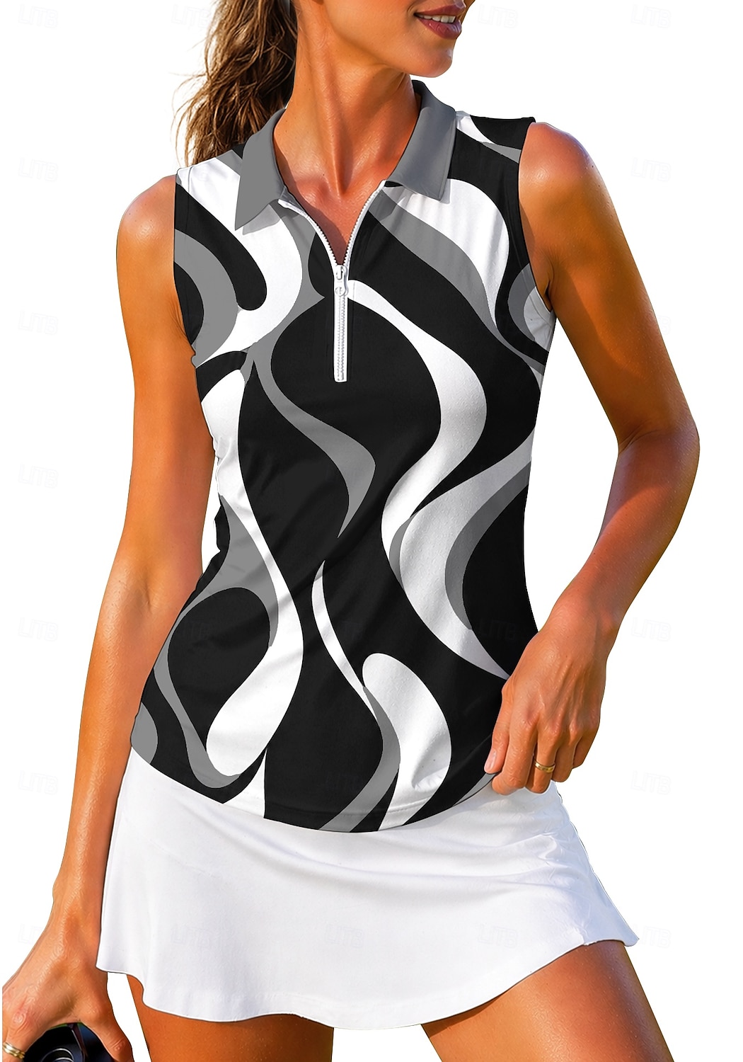 Per donna Geometrico Astratto Top Maglietta sportiva Polo da golf Maglia da tennis Senza Maniche Cerniera Floreale UPF50+ Resistente ai Raggi UV Alta elasticità Traspirante Tennis Golf Pickleball del 2026 a $10.99 –P12