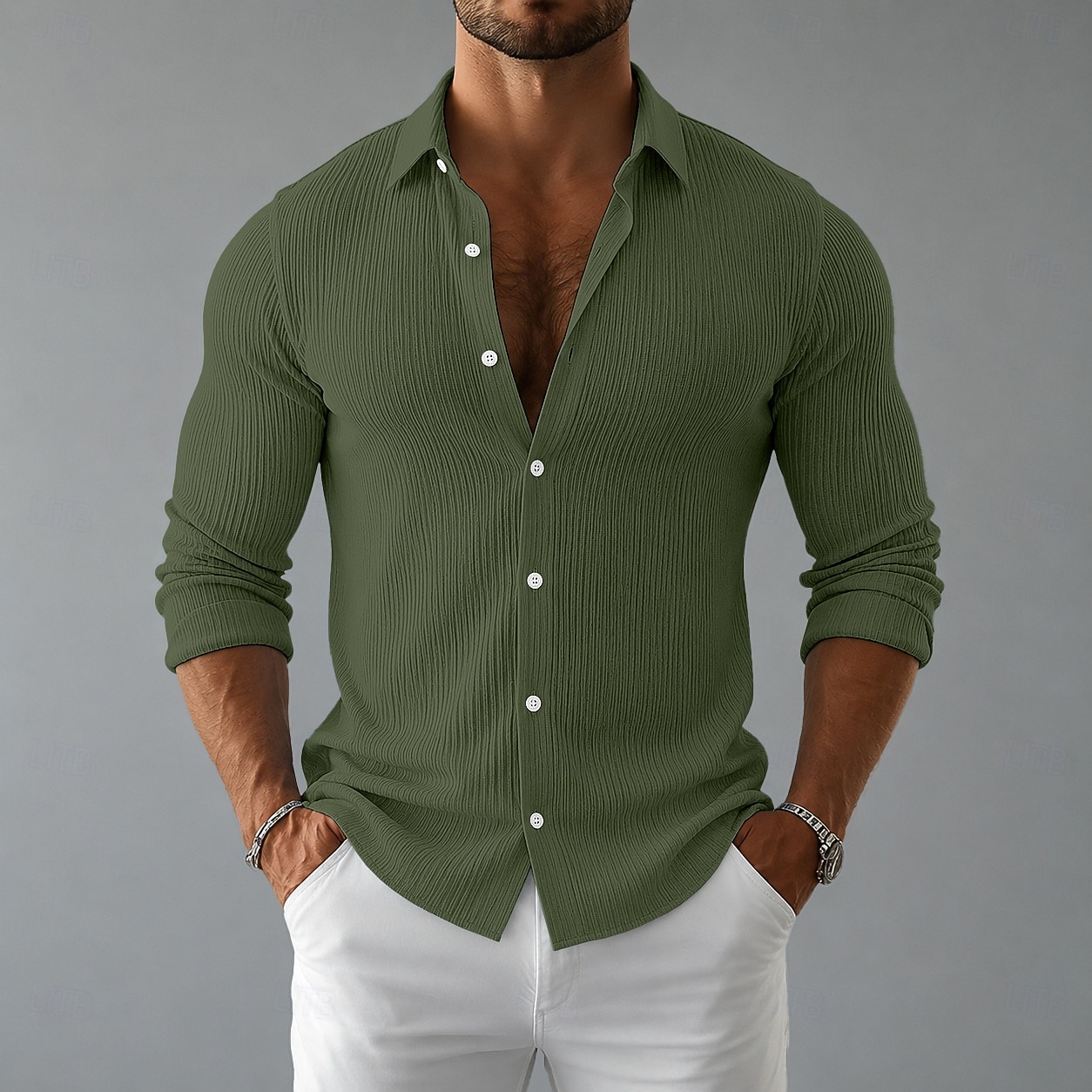 Hombre Camisa Camisa casual Camisa de Pana Abotonar la camisa Negro Blanco Azul Marino Morado Verde Trébol Manga Larga Plano Cuello Camisero Cuello Italiano Casual Diario Ropa Elegante Moda Casual 2026 - $27.99 –P9