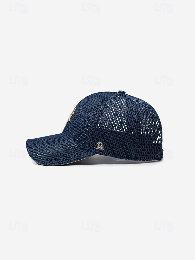 Heren mesh truckerpet - ademende polyester baseballpet met sterrenborduurwerk, verkrijgbaar in meerdere kleuren, verstelbare sluiting aan de achterkant voor buitenactiviteiten en reizen. &dagelijkse 2026 - $11.99 –P8