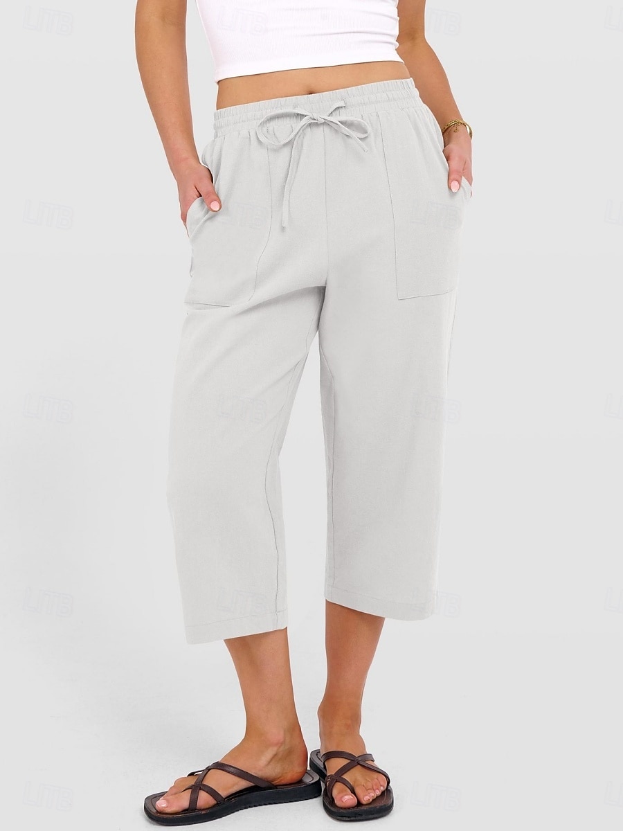 Femmes Coton Pantalon capri Pantalons à jambes droites Mode Streetwear Occasionnel Longueur mollet Taille haute Uni Avec Poches Ceinture Élastique Confortable Doux Élastique Extérieur Vacances Rue de 2026 ? $24.99 –P16