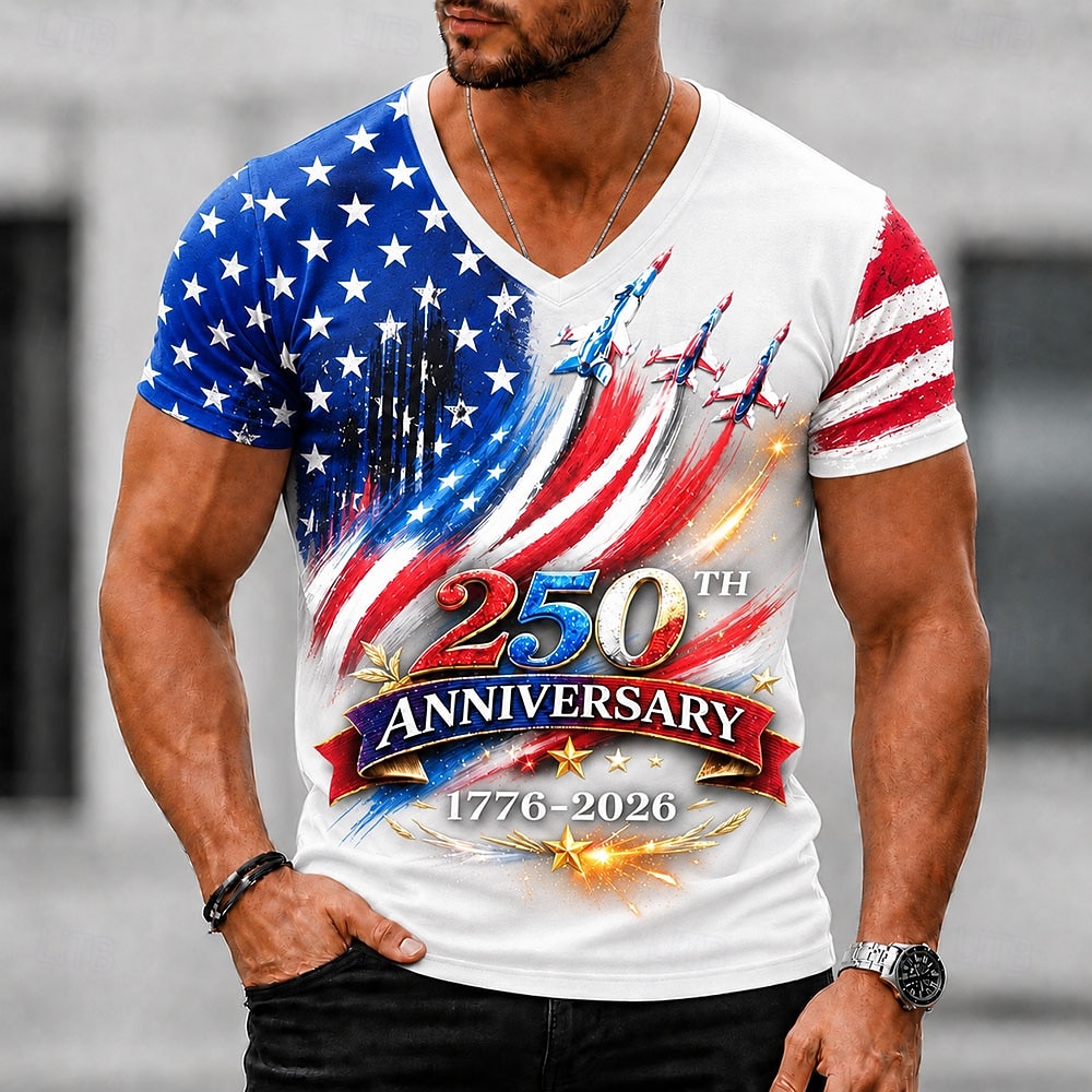 4th of July 2026 250th Men's American US Flag T Shirt Short Sleeve T shirt 3D Print V Neck Shirt Patriotic Daily Festival Blue Black White Spring & Summer Clothing Apparel S M L XL XXL XXXL 2026 - $18.99 –P3